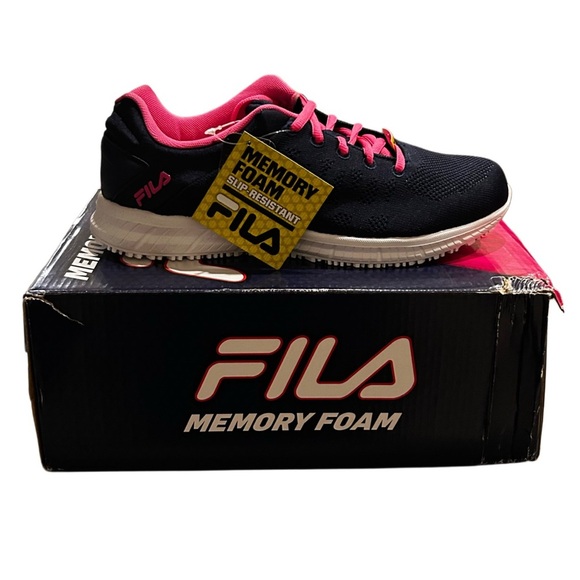 Fila Women's Slip Resistant Sneakers in Black and Pink - Picture 1 of 5